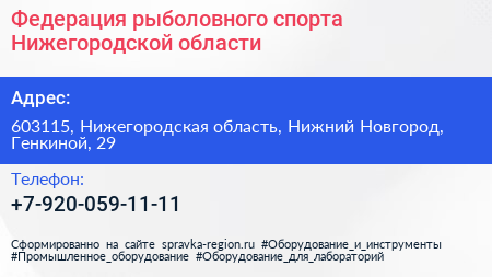 Федерация рыболовного спорта Нижегородской области - визитка