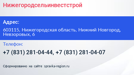 Нижегородсельинвестстрой - визитка