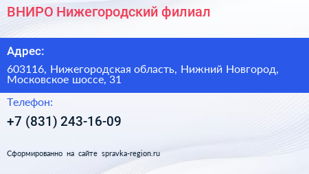 ВНИРО Нижегородский филиал - визитка