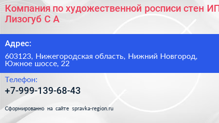 Компания по художественной росписи стен ИП Лизогуб С А  - визитка