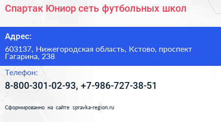 Спартак Юниор сеть футбольных школ - визитка