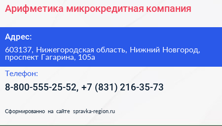Арифметика микрокредитная компания - визитка