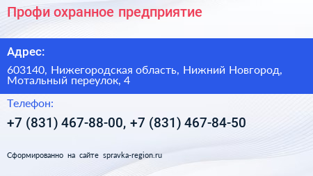 Профи охранное предприятие - визитка