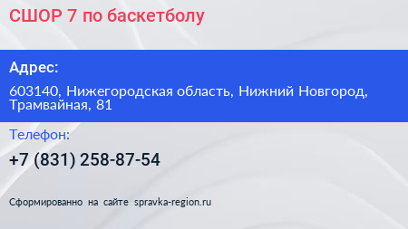 СШОР 7 по баскетболу - визитка