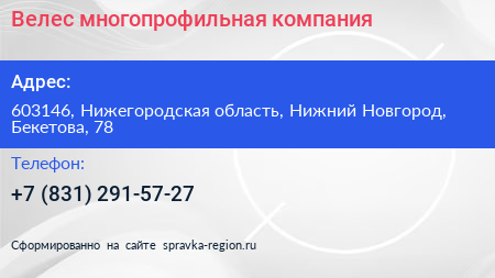 Велес многопрофильная компания - визитка