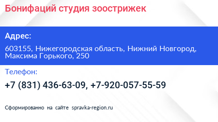 Бонифаций студия зоострижек - визитка