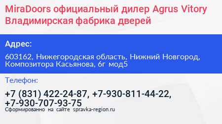 MiraDoors официальный дилер Agrus Vitory Владимирская фабрика дверей - визитка