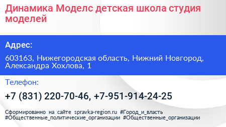 Динамика Моделс детская школа студия моделей - визитка