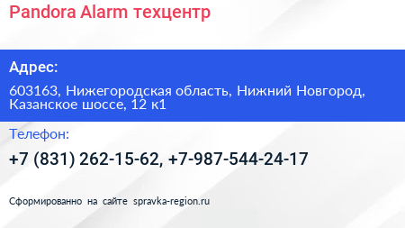 Pandora Alarm техцентр - визитка
