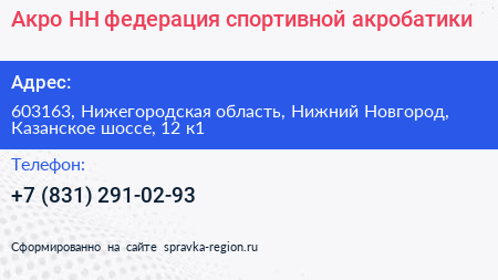 Акро НН федерация спортивной акробатики - визитка