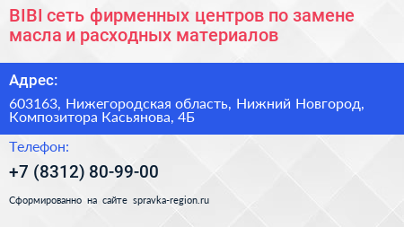 BIBI сеть фирменных центров по замене масла и расходных материалов - визитка