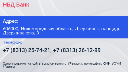 НБД Банк - визитка