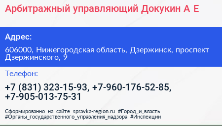 Арбитражный управляющий Докукин А Е  - визитка