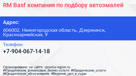 RM Basf компания по подбору автоэмалей - визитка