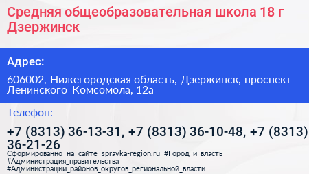 Средняя общеобразовательная школа 18 г Дзержинск - визитка