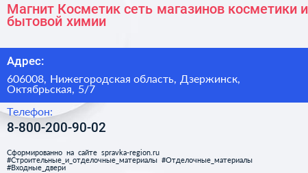Магнит Косметик сеть магазинов косметики и бытовой химии - визитка