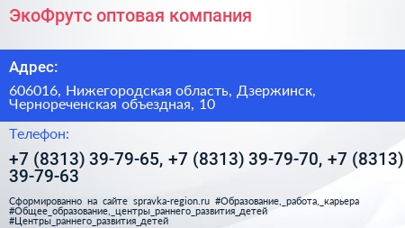 ЭкоФрутс оптовая компания - визитка