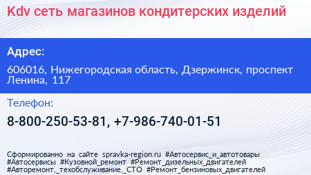 Kdv сеть магазинов кондитерских изделий - визитка