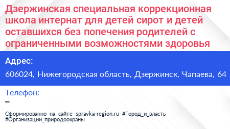 Дзержинская специальная коррекционная школа интернат для детей сирот и детей оставшихся без попечения родителей с ограниченными возможностями здоровья - визитка