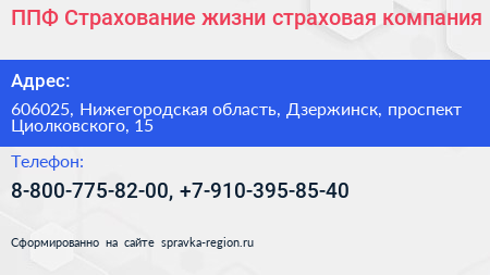 ППФ Страхование жизни страховая компания - визитка