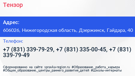 Тензор - визитка