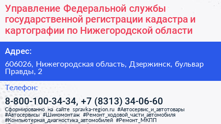 Управление Федеральной службы государственной регистрации кадастра и картографии по Нижегородской области - визитка