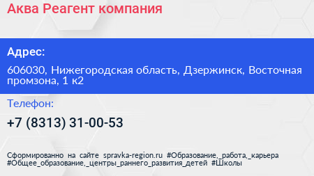 Аква Реагент компания - визитка