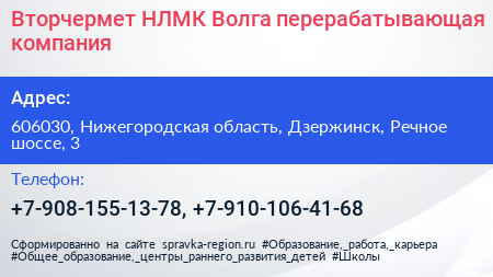 Вторчермет НЛМК Волга перерабатывающая компания - визитка