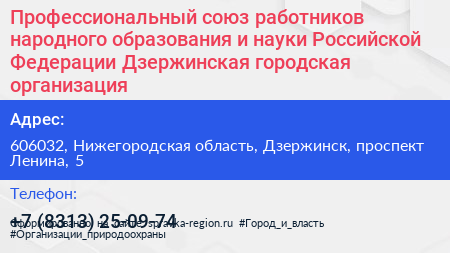 Профессиональный союз работников народного образования и науки Российской Федерации Дзержинская городская организация - визитка