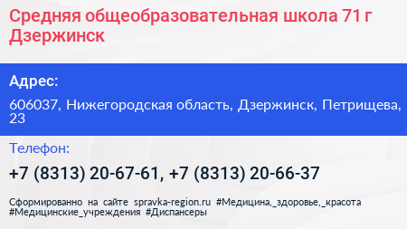 Средняя общеобразовательная школа 71 г Дзержинск - визитка