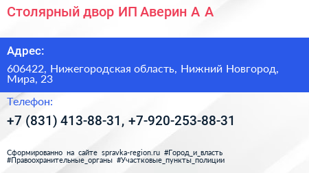 Столярный двор ИП Аверин А А  - визитка