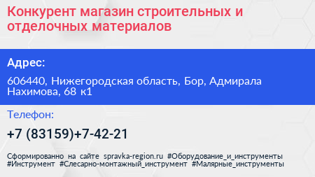 Конкурент магазин строительных и отделочных материалов - визитка