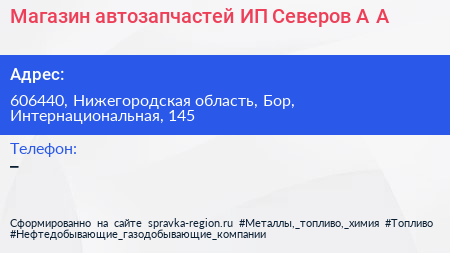 Магазин автозапчастей ИП Северов А А  - визитка