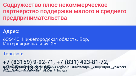 Содружество плюс некоммерческое партнерство поддержки малого и среднего предпринимательства - визитка