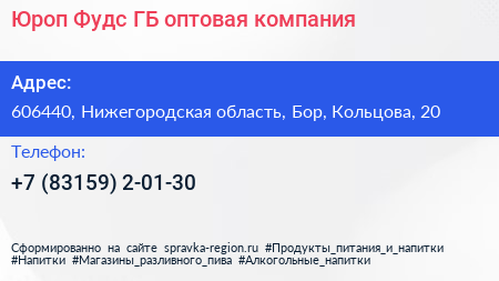 Юроп Фудс ГБ оптовая компания - визитка