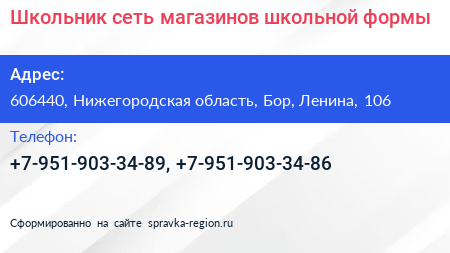 Школьник сеть магазинов школьной формы - визитка