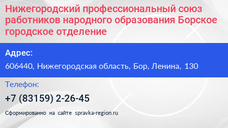 Нижегородский профессиональный союз работников народного образования Борское городское отделение - визитка