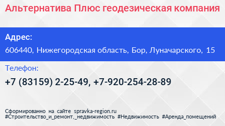 Альтернатива Плюс геодезическая компания - визитка