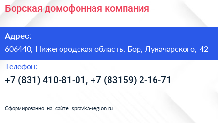 Борская домофонная компания - визитка