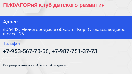 ПИФАГОРиЯ клуб детского развития - визитка