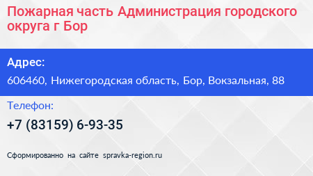 Пожарная часть Администрация городского округа г Бор - визитка