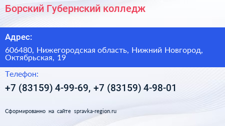 Борский Губернский колледж - визитка