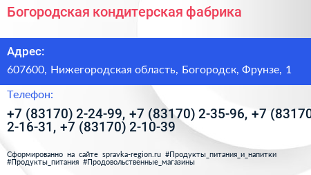 Богородская кондитерская фабрика - визитка