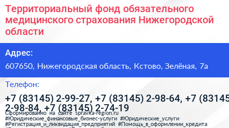 Территориальный фонд обязательного медицинского страхования Нижегородской области - визитка