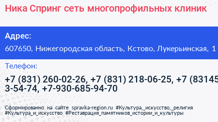 Ника Спринг сеть многопрофильных клиник - визитка