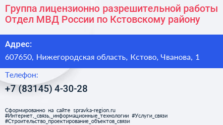 Группа лицензионно разрешительной работы Отдел МВД России по Кстовскому району - визитка