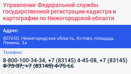 Управление Федеральной службы государственной регистрации кадастра и картографии по Нижегородской области - визитка