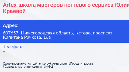 Artex школа мастеров ногтевого сервиса Юлии Краевой - визитка