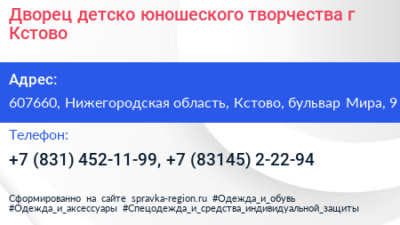 Дворец детско юношеского творчества г Кстово - визитка