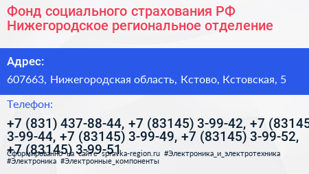 Фонд социального страхования РФ Нижегородское региональное отделение - визитка